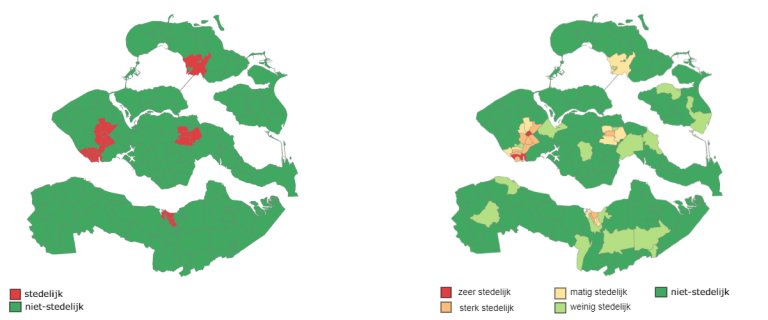 Figuur 4.1: Mate van stedelijkheid in Zeeland per 4-cijferige postcode (2019) 